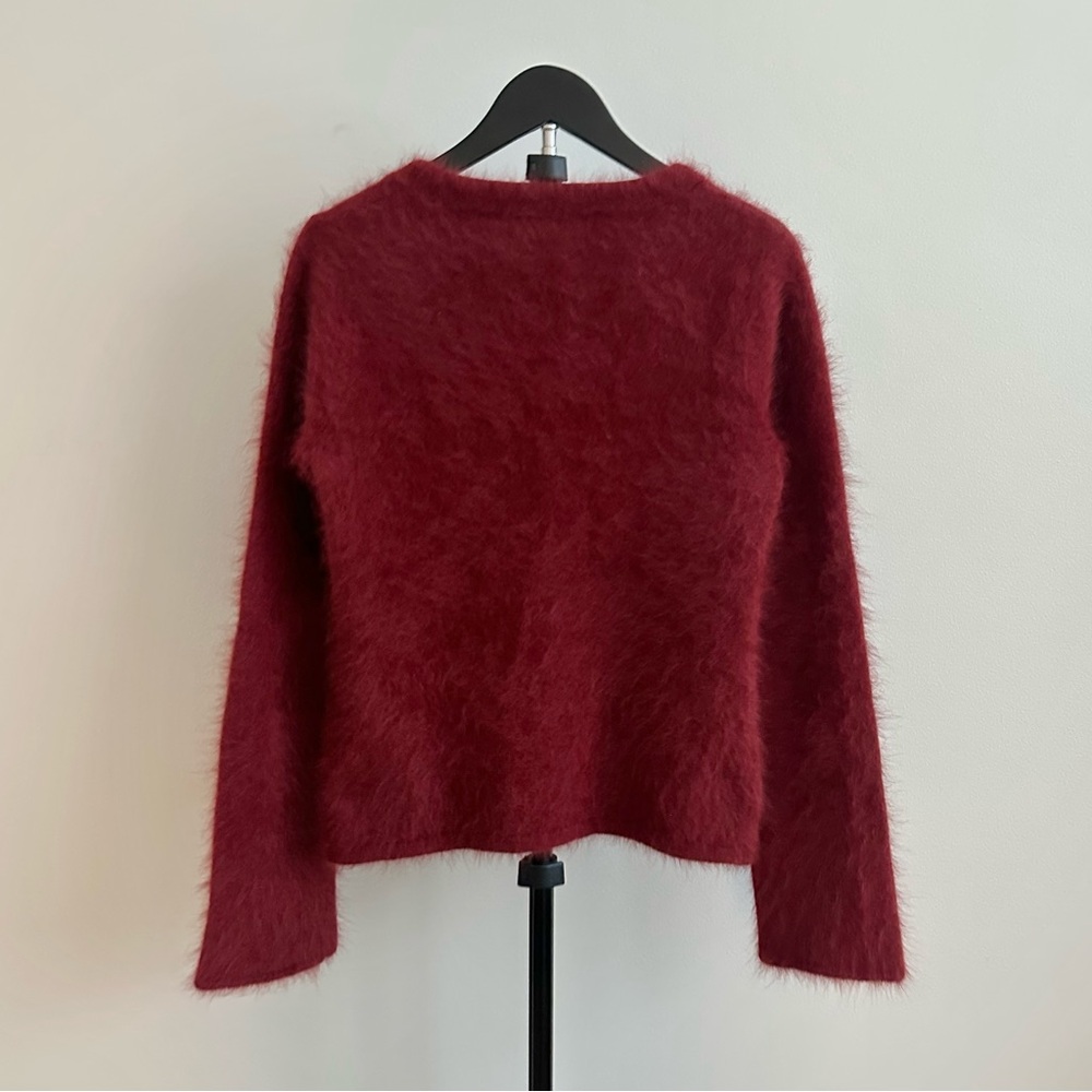 J Crew Burgundy Red Fuzzy Angora Rabbit Hair V-Neck Cardigan Size M - Picture 2 of 3
